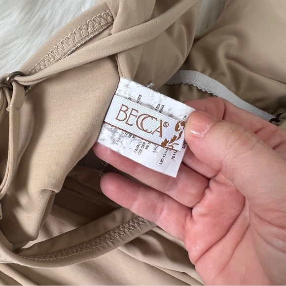 Becca Virtue High Neck Key Hole Front One Piece Swimsuit Tan Color Size Large - Picture 9 of 16